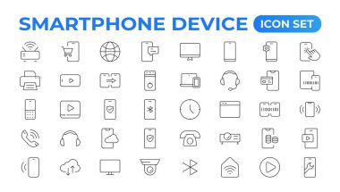 Kullanıcı Deneyimlerini Etkinleştirmek için Modern Akıllı Telefon Aygıtı Simgeleri. Modern UI Tasarımı için Smartphone Aygıt Simgeleri Koleksiyonu