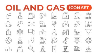 Petrol Sanayi Hattı Simgeleri. Benzin istasyonu, petrol fabrikaları, ulaşım ve daha fazlası gibi Iconlar içermektedir. satır simgesi seti.