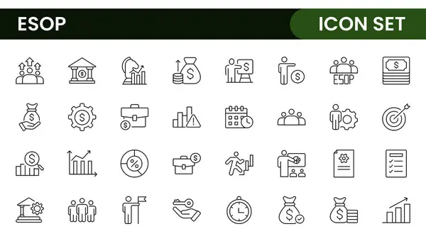 stock vector Outline icons about ESOP employee stock ownership plan. Contains such icons as company, win-win, scheme and benefits.