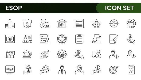 stock vector Outline icons about ESOP employee stock ownership plan. Contains such icons as company, win-win, scheme and benefits.