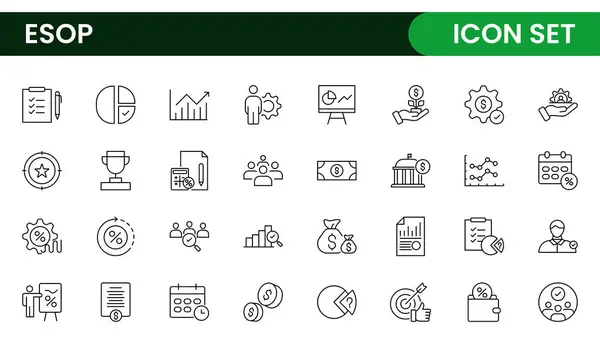 stock vector Outline icons about ESOP employee stock ownership plan. Contains such icons as company, win-win, scheme and benefits.