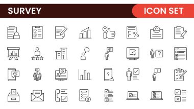 Anket geribildirimi, referans, müşteri ince çizgi simgeleri. Web sitesi pazarlama, logo, uygulama, şablon, ui, vs. için.