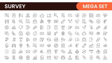 Anket geribildirimi, referans, müşteri ince çizgi simgeleri. Web sitesi pazarlama, logo, uygulama, şablon, ui, vs. için.