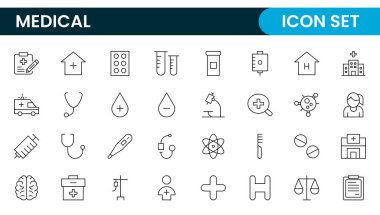 Medikal web simgelerini sıraya dizin. Tıp ve Sağlık Hizmetleri, RX. Tıp, kontrol, doktor, diş hekimliği, eczane, laboratuvar, bilimsel keşif, koleksiyon.