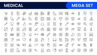 Medikal web simgelerini sıraya dizin. Tıp ve Sağlık Hizmetleri, RX. Tıp, kontrol, doktor, diş hekimliği, eczane, laboratuvar, bilimsel keşif, koleksiyon.