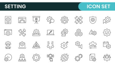 Ayarlar, simge seti. Seçenekler, yapılandırma, tercihler, ayarlamalar, işletim, dişli, kontrol paneli, eşitleyici, yönetim, optimizasyon ve üretkenlik simgeleri içerir