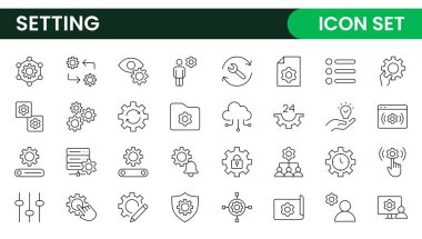 Ayarlar, simge seti. Seçenekler, yapılandırma, tercihler, ayarlamalar, işletim, dişli, kontrol paneli, eşitleyici, yönetim, optimizasyon ve üretkenlik simgeleri içerir