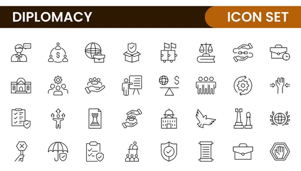 stock vector Diplomacy Line  Icons set. Vector illustration in modern thin line style of political dialogue related icons: summit, diplomatic, politics, debate, and more.