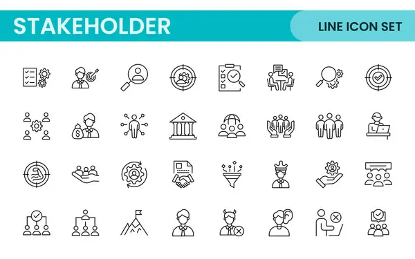 stock vector Stakeholder outline icons set. Business, teamwork, trade unions, suppliers, government, customers, creditors, community, investors and partners.