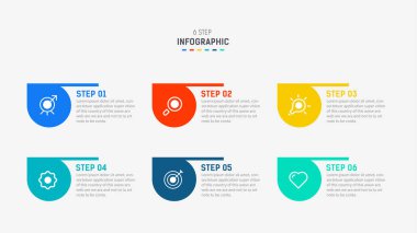 Altı Adım, seçenek, parça ya da süreç için ticari bilgi grafikleri tasarımı. Sunum için Infographic 6 element tasarım şablonu. işlem diyagramı, adım pankartı, akış şeması, 6 seçenek şablonu.