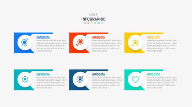 Altı Adım, seçenek, parça ya da süreç için ticari bilgi grafikleri tasarımı. Sunum için Infographic 6 element tasarım şablonu. işlem diyagramı, adım pankartı, akış şeması, 6 seçenek şablonu.