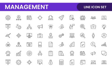 İş ve ofis yönetimi Taslak Simge Koleksiyonu. pazarlama, strateji, takım çalışması, planlama, iş, eğitim, ofis simgeleri illüstrasyonu.