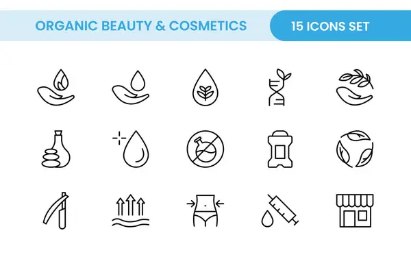 stock vector Organic Beauty and Cosmetics product outline icon set. editable line icon collection.