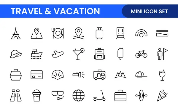 stock vector Travel and Vacation Outline Icon illustration. Editable line icon set.