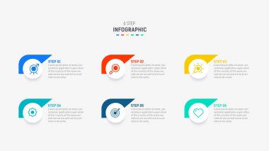 Altı Adım, seçenek, parça ya da süreç için ticari bilgi grafikleri tasarımı. Sunum için Infographic 6 element tasarım şablonu. işlem diyagramı, adım pankartı, akış şeması, 6 seçenek şablonu.