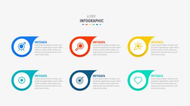 Altı Adım, seçenek, parça ya da süreç için ticari bilgi grafikleri tasarımı. Sunum için Infographic 6 element tasarım şablonu. işlem diyagramı, adım pankartı, akış şeması, 6 seçenek şablonu.