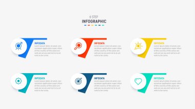 Altı Adım, seçenek, parça ya da süreç için ticari bilgi grafikleri tasarımı. Sunum için Infographic 6 element tasarım şablonu. işlem diyagramı, adım pankartı, akış şeması, 6 seçenek şablonu.