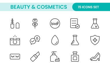 Organik Güzellik ve Kozmetik Ürün taslak ikonu seti. düzenlenebilir satır simgesi koleksiyonu.