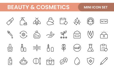 Organik Güzellik ve Kozmetik Ürün taslak ikonu seti. düzenlenebilir satır simgesi koleksiyonu.