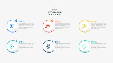 Altı Adım, seçenek, parça ya da süreç için ticari bilgi grafikleri tasarımı. Sunum için Infographic 6 element tasarım şablonu. işlem diyagramı, adım pankartı, akış şeması, 6 seçenek şablonu.