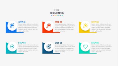 Altı Adım, seçenek, parça ya da süreç için ticari bilgi grafikleri tasarımı. Sunum için Infographic 6 element tasarım şablonu. işlem diyagramı, adım pankartı, akış şeması, 6 seçenek şablonu.