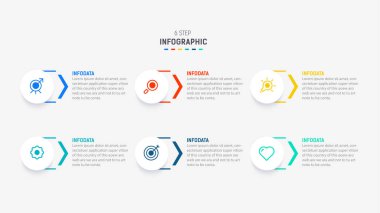 Altı Adım, seçenek, parça ya da süreç için ticari bilgi grafikleri tasarımı. Sunum için Infographic 6 element tasarım şablonu. işlem diyagramı, adım pankartı, akış şeması, 6 seçenek şablonu.