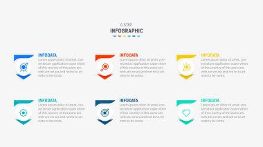 Altı Adım, seçenek, parça ya da süreç için ticari bilgi grafikleri tasarımı. Sunum için Infographic 6 element tasarım şablonu. işlem diyagramı, adım pankartı, akış şeması, 6 seçenek şablonu.