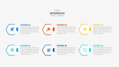 Altı Adım, seçenek, parça ya da süreç için ticari bilgi grafikleri tasarımı. Sunum için Infographic 6 element tasarım şablonu. işlem diyagramı, adım pankartı, akış şeması, 6 seçenek şablonu.