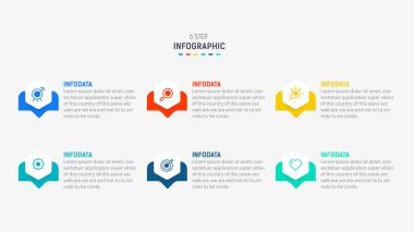 Altı Adım, seçenek, parça ya da süreç için ticari bilgi grafikleri tasarımı. Sunum için Infographic 6 element tasarım şablonu. işlem diyagramı, adım pankartı, akış şeması, 6 seçenek şablonu.