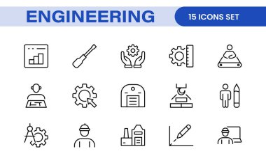 Kapsamlı Mühendislik Simgesi Seti: Mekanik, sivil, elektrik ve yazılım mühendisliği projeleri için hassas hazırlanmış simgeler.