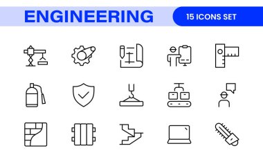 Kapsamlı Mühendislik Simgesi Seti: Mekanik, sivil, elektrik ve yazılım mühendisliği projeleri için hassas hazırlanmış simgeler.