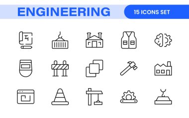 Kapsamlı Mühendislik Simgesi Seti: Mekanik, sivil, elektrik ve yazılım mühendisliği projeleri için hassas hazırlanmış simgeler.