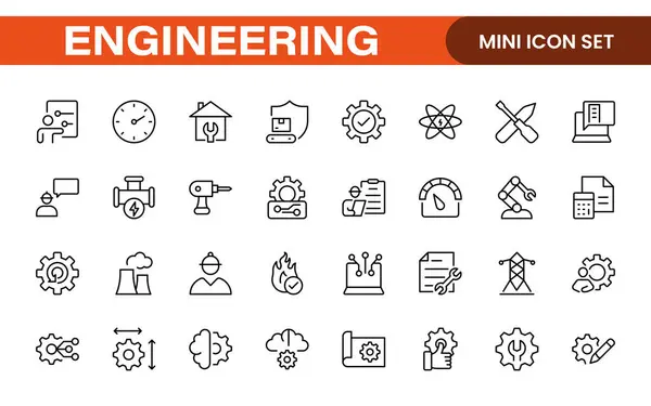 stock vector Comprehensive Engineering Icon Set: Precision-crafted icons for mechanical, civil, electrical, and software engineering projects.