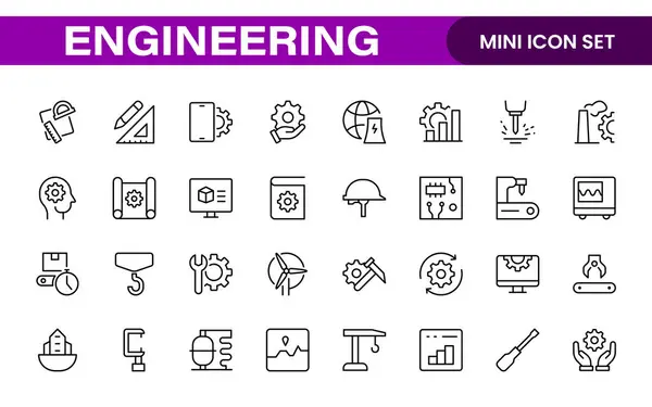 stock vector Comprehensive Engineering Icon Set: Precision-crafted icons for mechanical, civil, electrical, and software engineering projects.