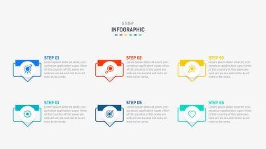 Altı Adım, seçenek, parça ya da süreç için ticari bilgi grafikleri tasarımı. Sunum için Infographic 6 element tasarım şablonu. işlem diyagramı, adım pankartı, akış şeması, 6 seçenek şablonu.