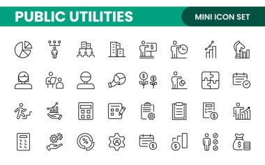  Kamu hizmetleri doğrusal imzalı simge koleksiyonu. İmza, ince çizgi simgeleri koleksiyonu. Kamu hizmetleri kümesi basit ana hatlar simgeleri.