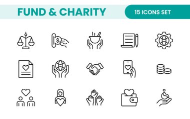 Bağış Toplama Etkinlikleri, Kâr amacı gütmeyen Kampanyalar, Gönüllü Programlar, Sosyal Adalet ve Toplum Destek Faaliyetleri İçin Tam Bir Simge Seti