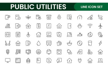  Kamu hizmetleri doğrusal imzalı simge koleksiyonu. İmza, ince çizgi simgeleri koleksiyonu. Kamu hizmetleri kümesi basit ana hatlar simgeleri.