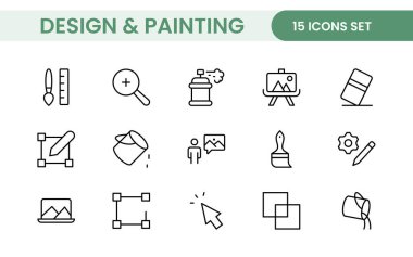 Tasarım ve Resim Simgeleri Koleksiyonu: Sanat, Tasarım Projeleri, Resim Çalışmaları, Stüdyo Kaynakları ve Yaratıcı Profesyonel Kullanım için Çok Yönlü Seti.