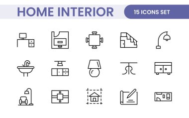 Zarif İç ve Ev Dekorasyonu Simgeleri: Görsel Cazibe ile Ev İçlerini Tasarım, Dekorasyon, Yenileme ve Geliştirme İçin Şekli