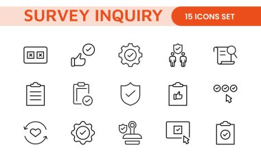 Anket geribildirimi, referans, müşteri ince çizgi simgeleri. Web sitesi pazarlama, logo, uygulama, şablon, ui, vs. için.