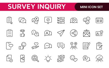 Anket geribildirimi, referans, müşteri ince çizgi simgeleri. Web sitesi pazarlama, logo, uygulama, şablon, ui, vs. için.