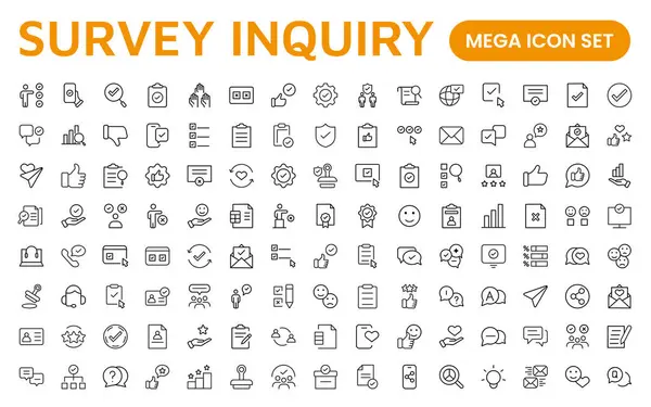Anket geribildirimi, referans, müşteri ince çizgi simgeleri. Web sitesi pazarlama, logo, uygulama, şablon, ui, vs. için.