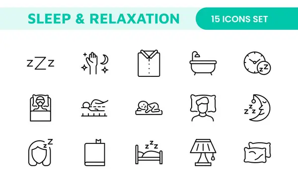 stock vector Sleep and Relaxation Icon Collection: Perfect for Wellness Apps, Meditation Tools, Sleep Aids, Stress Relief Techniques, and Calm Living Spaces.