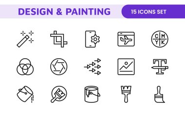 Tasarım ve Resim Simgeleri Koleksiyonu: Sanat, Tasarım Projeleri, Resim Çalışmaları, Stüdyo Kaynakları ve Yaratıcı Profesyonel Kullanım için Çok Yönlü Seti.