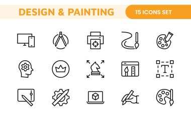 Tasarım ve Resim Simgeleri Koleksiyonu: Sanat, Tasarım Projeleri, Resim Çalışmaları, Stüdyo Kaynakları ve Yaratıcı Profesyonel Kullanım için Çok Yönlü Seti.