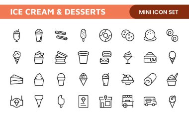 Delicious Ice Cream and Desserts Icons: A Sweet Collection for Menu Design, Recipe Apps, Bakery Projects, and Dessert Shops with Creative, Mouth-Watering Visuals clipart