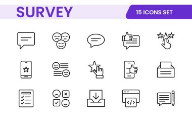 Anket geribildirimi, referans, müşteri ince çizgi simgeleri. Web sitesi pazarlama, logo, uygulama, şablon, ui, vs. için.