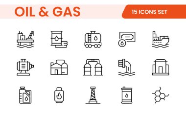 Petrol Sanayi Hattı Simgeleri. Benzin istasyonu, petrol fabrikaları, ulaşım ve daha fazlası gibi Iconlar içermektedir. satır simgesi seti.