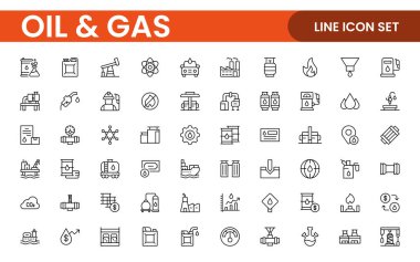 Petrol Sanayi Hattı Simgeleri. Benzin istasyonu, petrol fabrikaları, ulaşım ve daha fazlası gibi Iconlar içermektedir. satır simgesi seti.